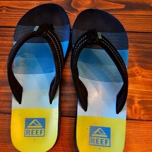 Reef Boys Blue and Yellow Flip Flops, Size 1